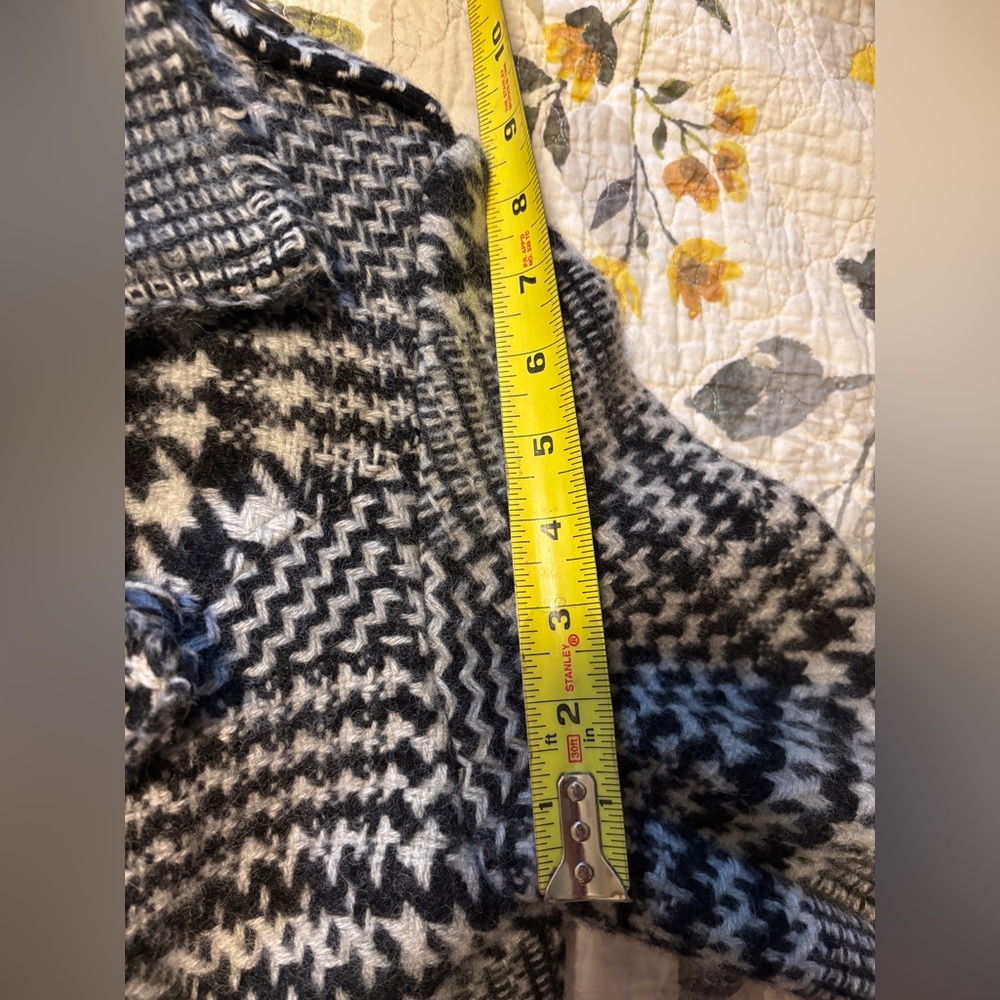 Free People Black and White Houndstooth Wool-Blend Raw Edge Long Coat - Picture 12 of 16